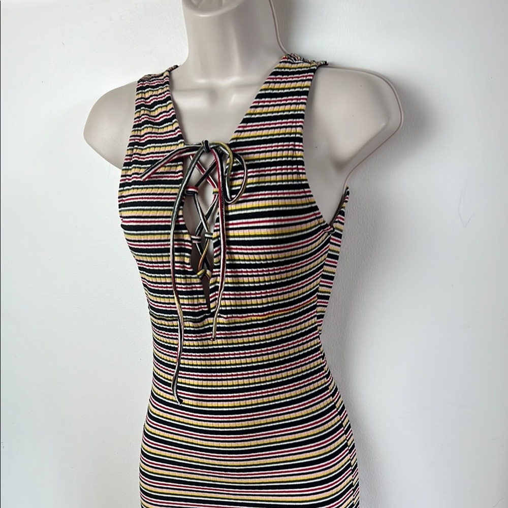 PULL&BEAR Striped Lace-Up Sexy Bodycon Tank Summer Dress